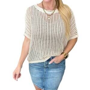 NEW ONE ELEVEN NORTH coastal dreams fishnet top in cream